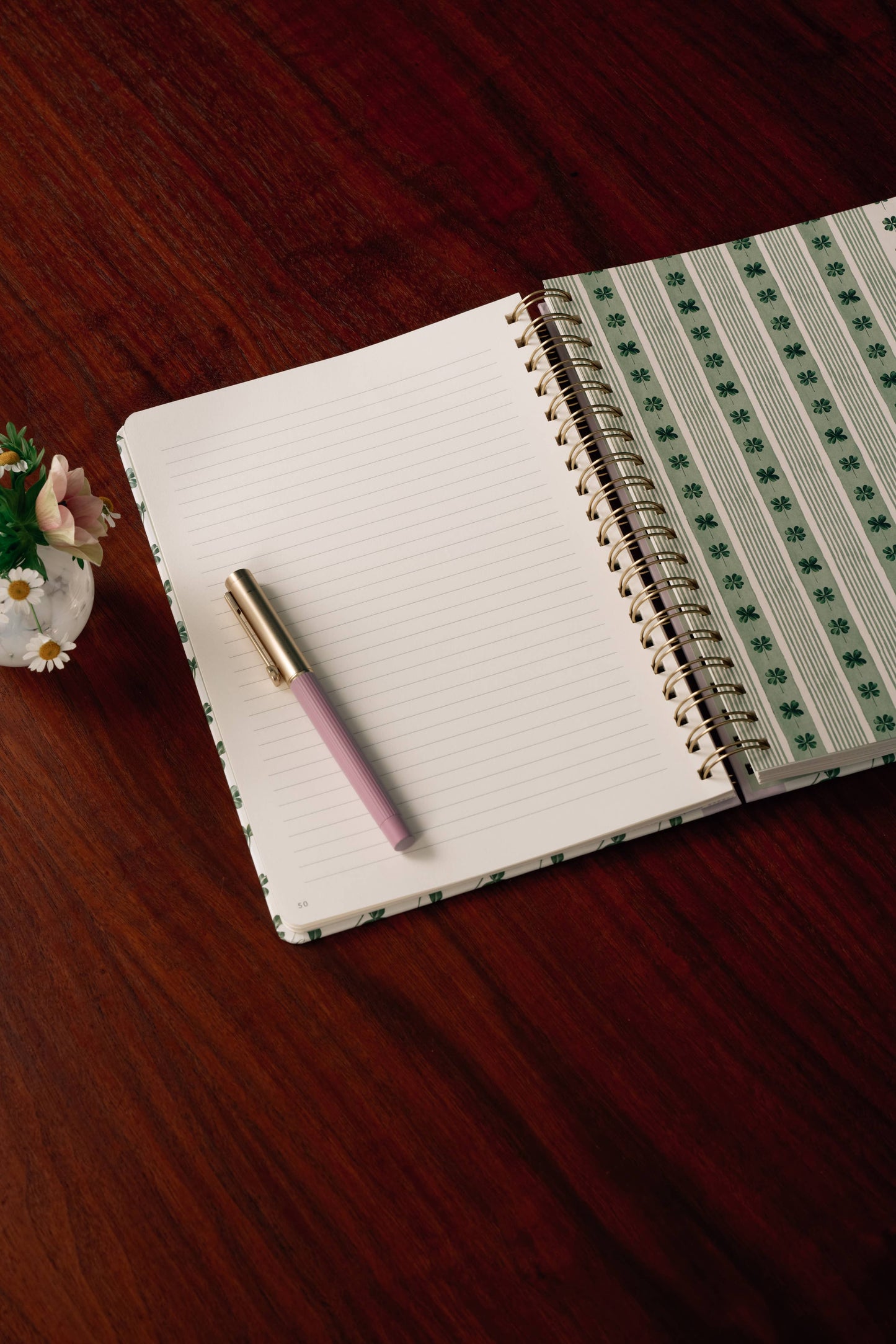 Lined Notebook, B5 Hardcover Spiral - Clover Vine