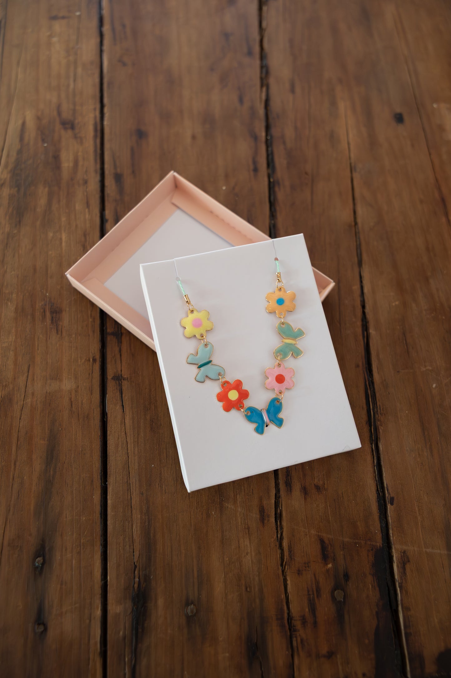 Butterflies & Flowers Enamel Charm Necklace