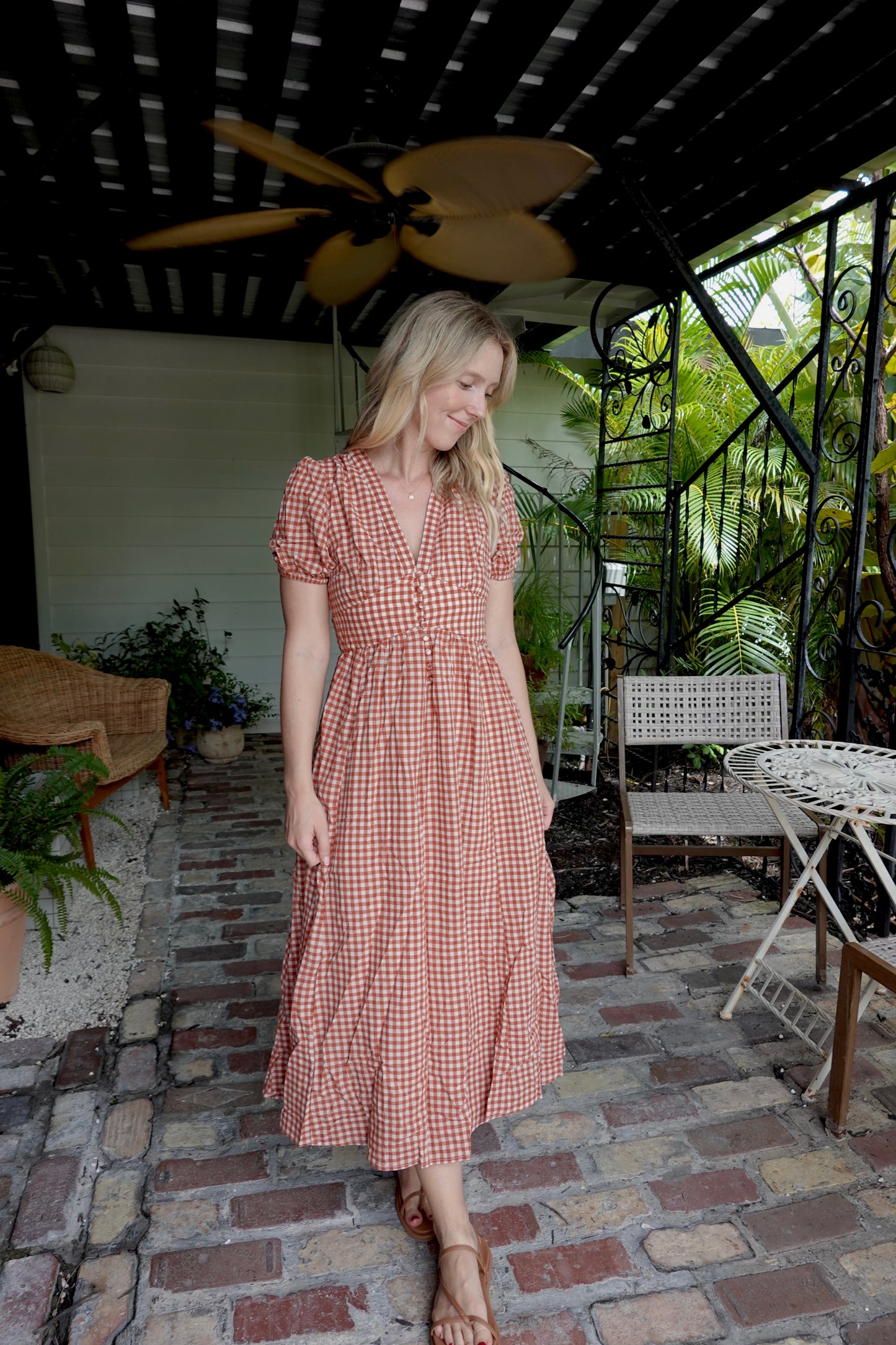 Gingham Print Button-Down Dress