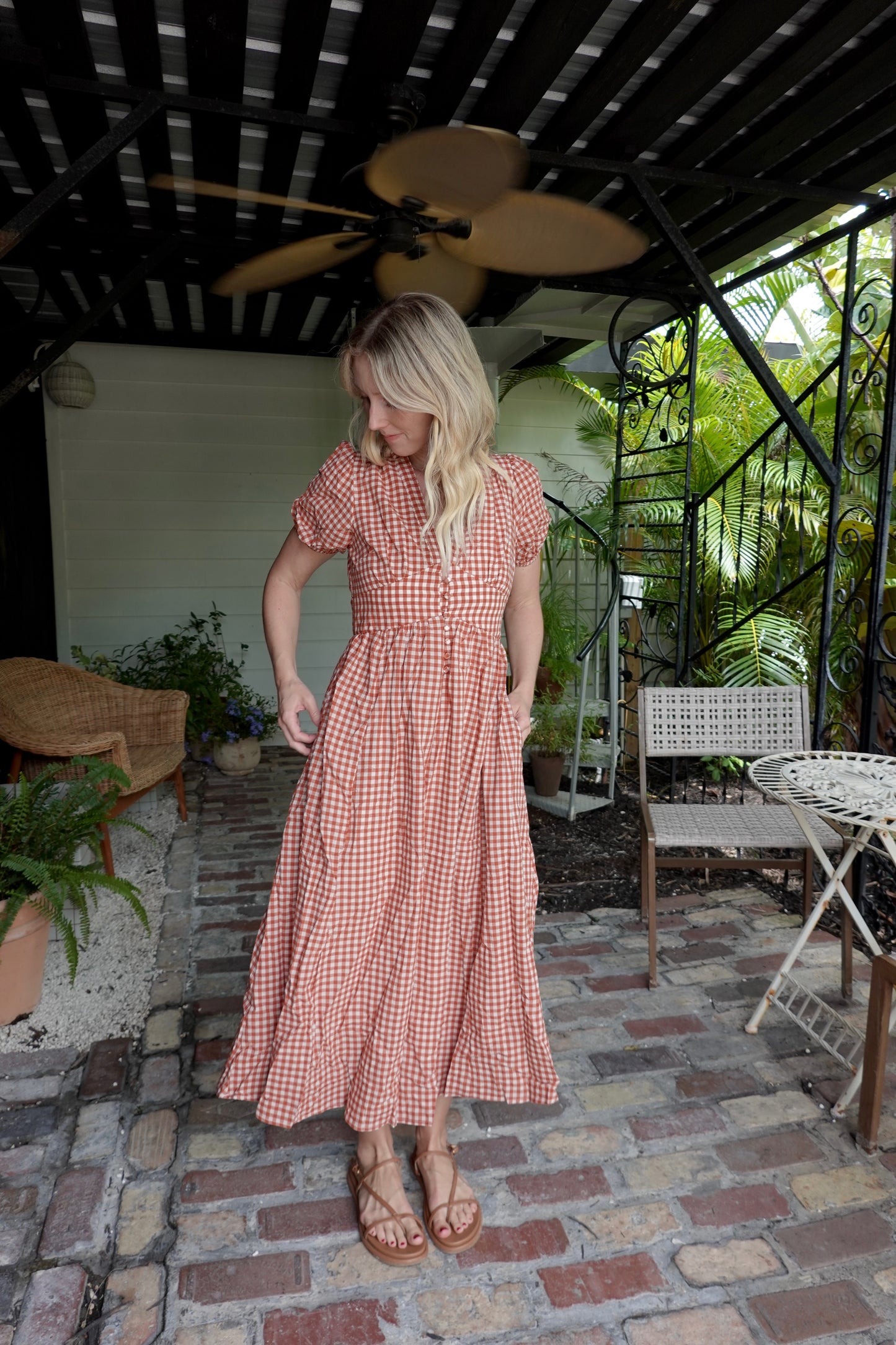 Gingham Print Button-Down Dress