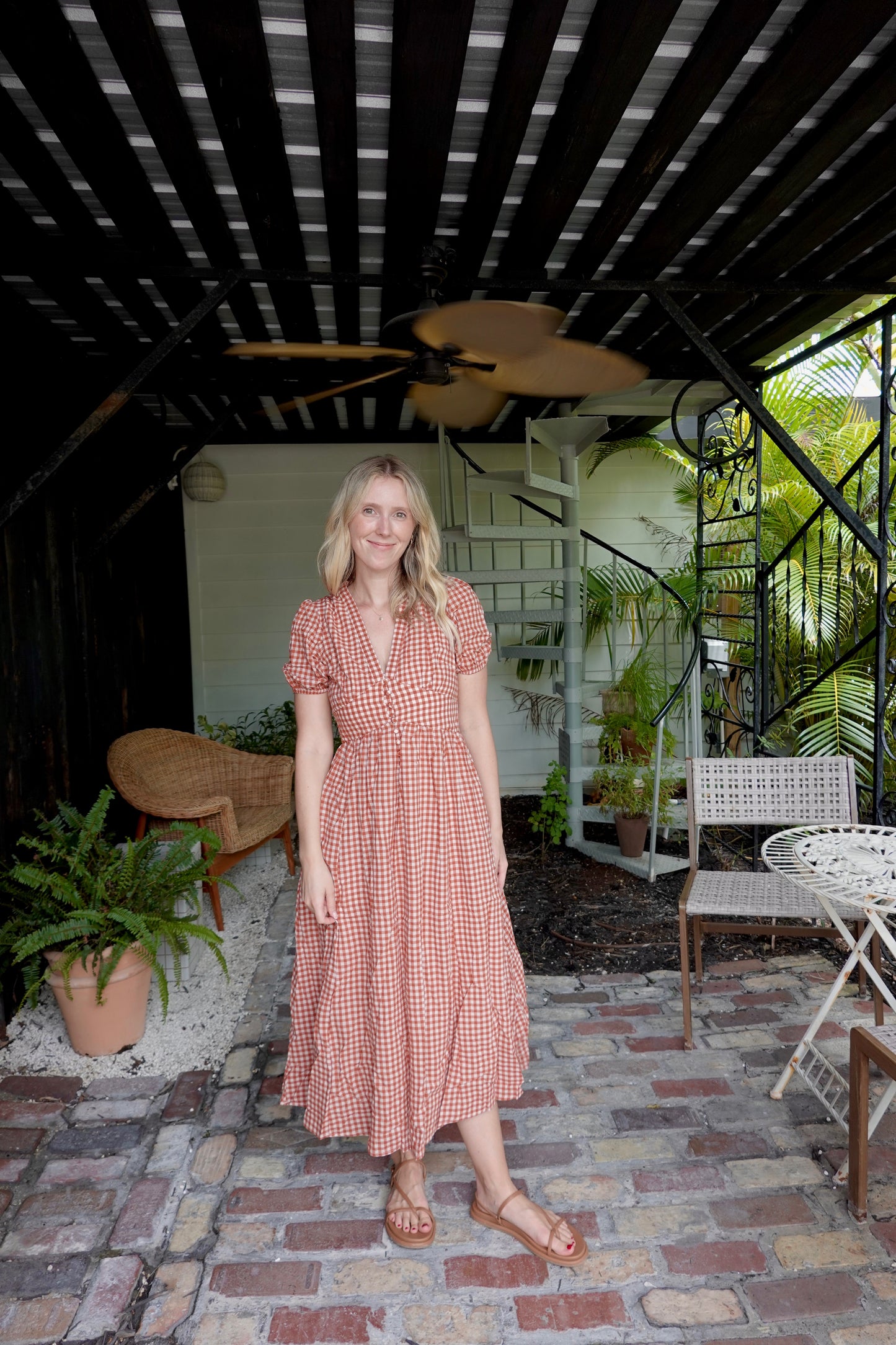 Gingham Print Button-Down Dress