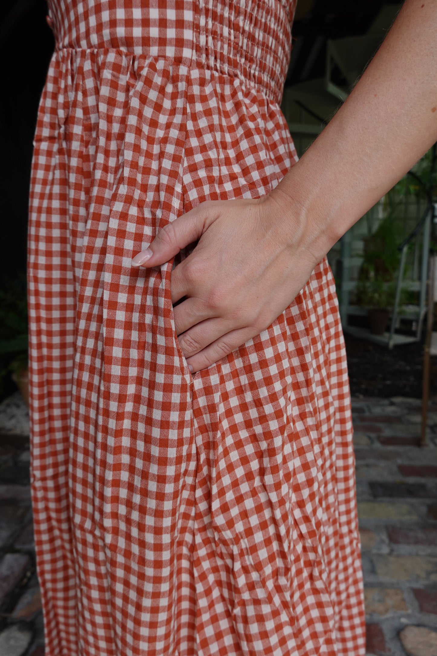 Gingham Print Button-Down Dress