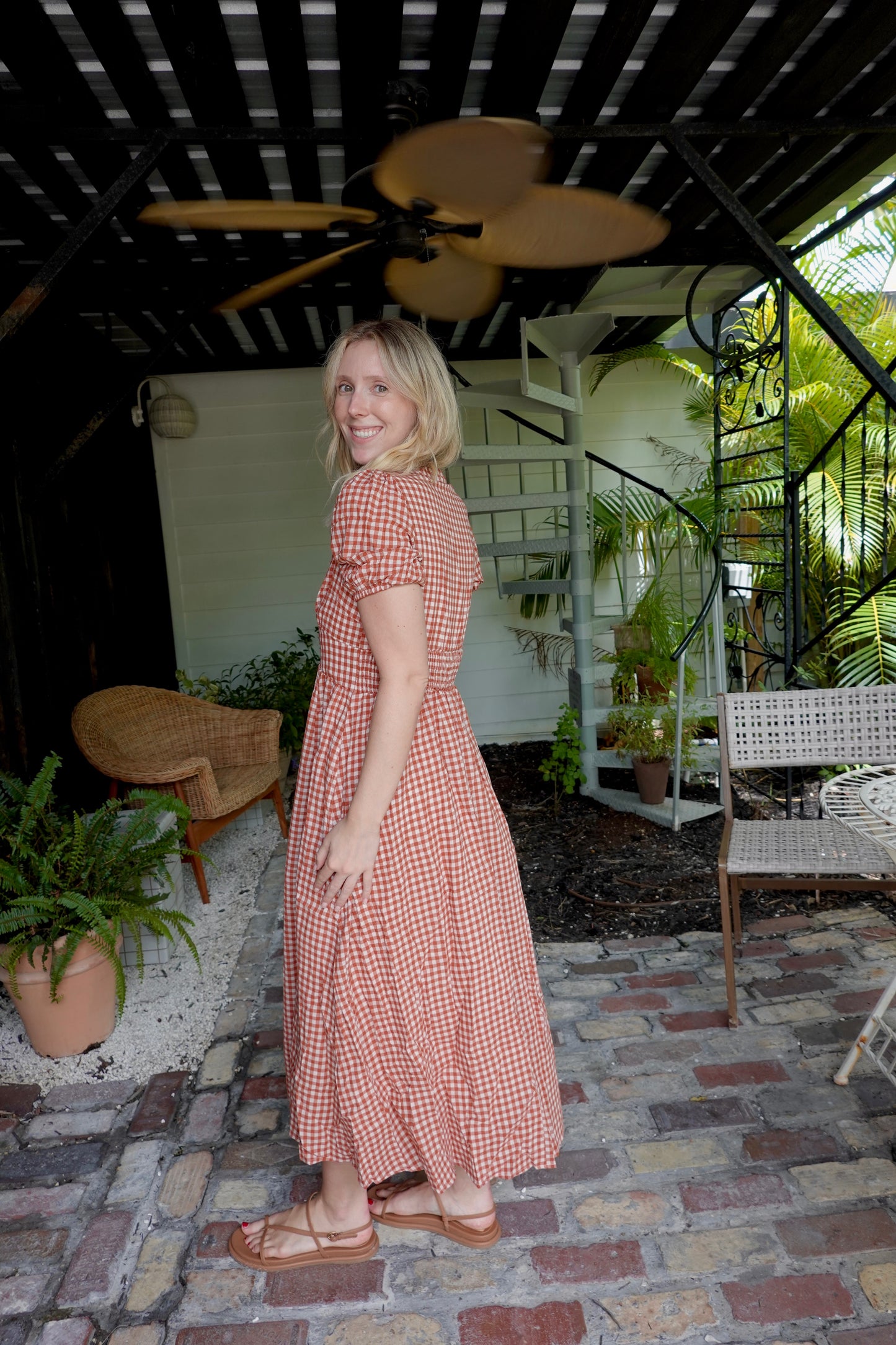 Gingham Print Button-Down Dress