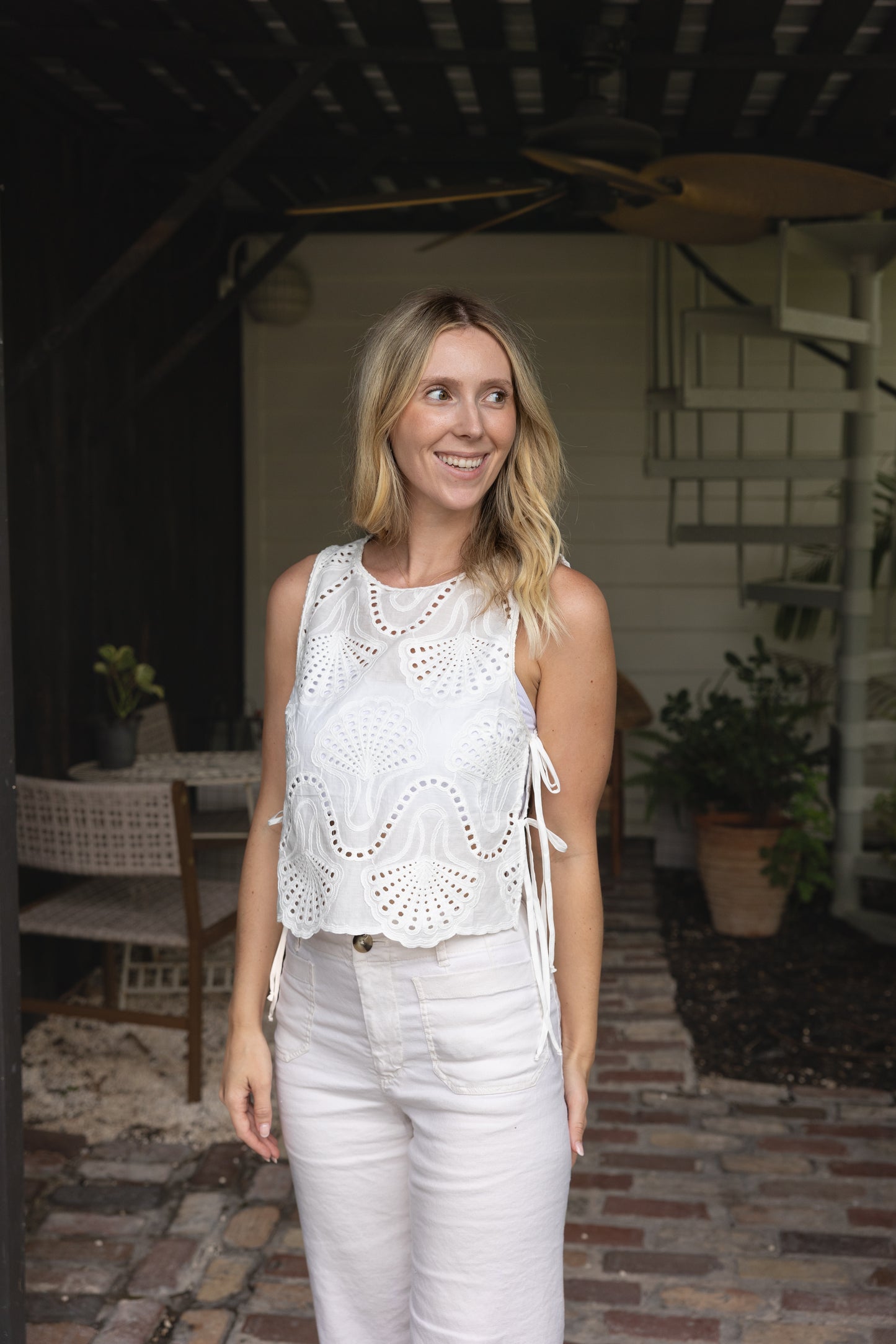 Woven Eyelet Sleeveless Top