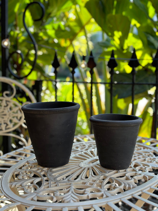 Rimmed Burnt Black Pots, Two Sizes