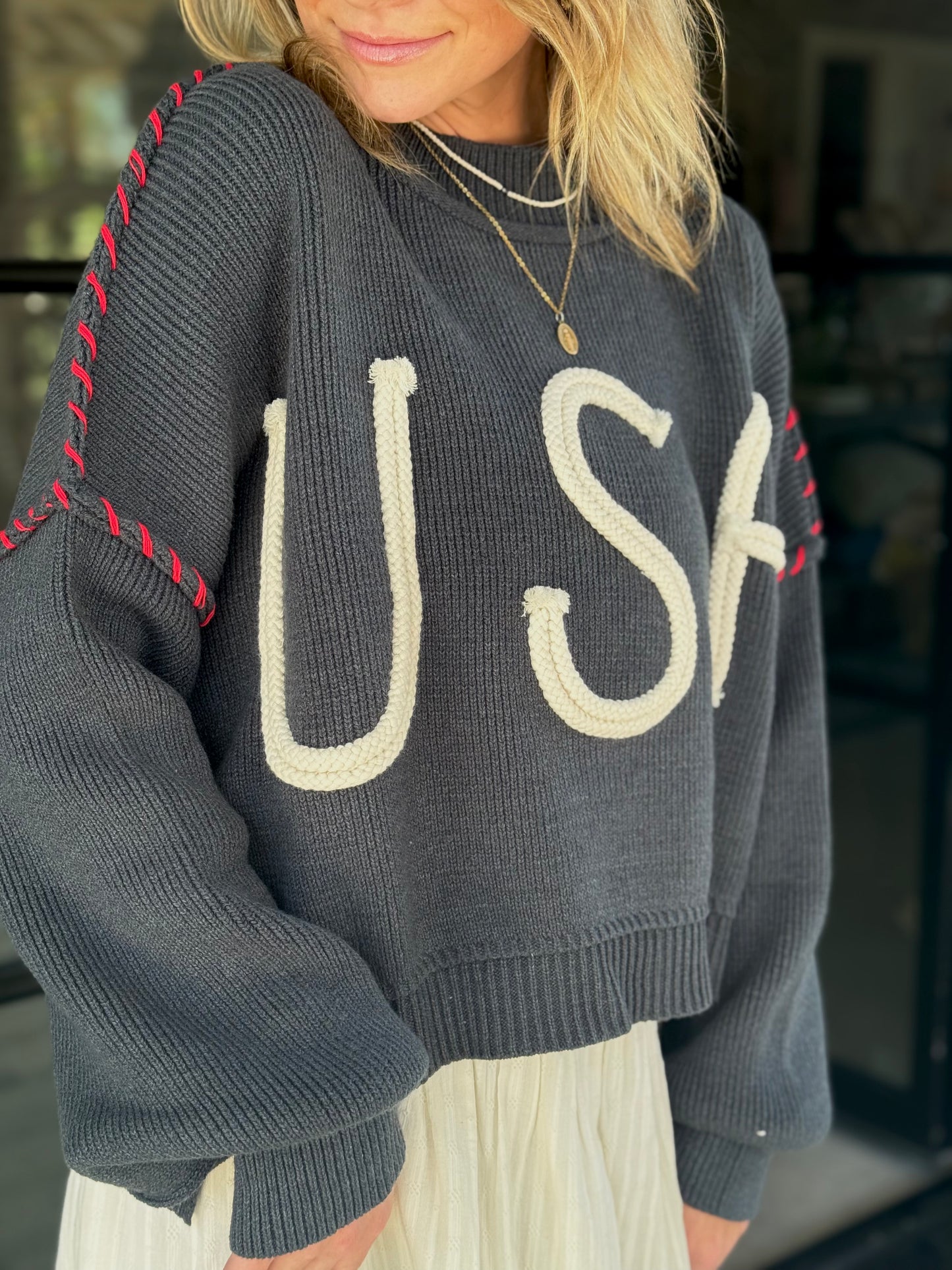 USA Rope Letter Sweater
