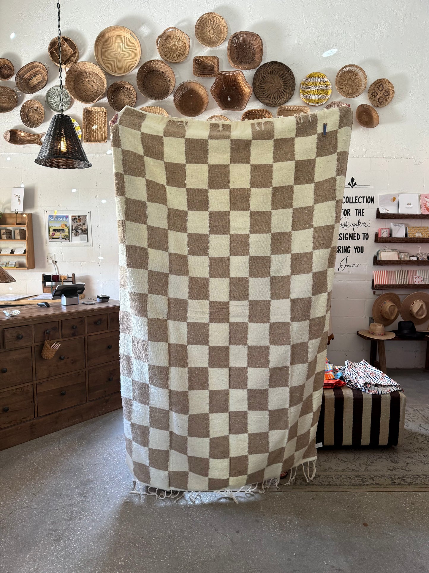 Tan Checkered Throw Blanket