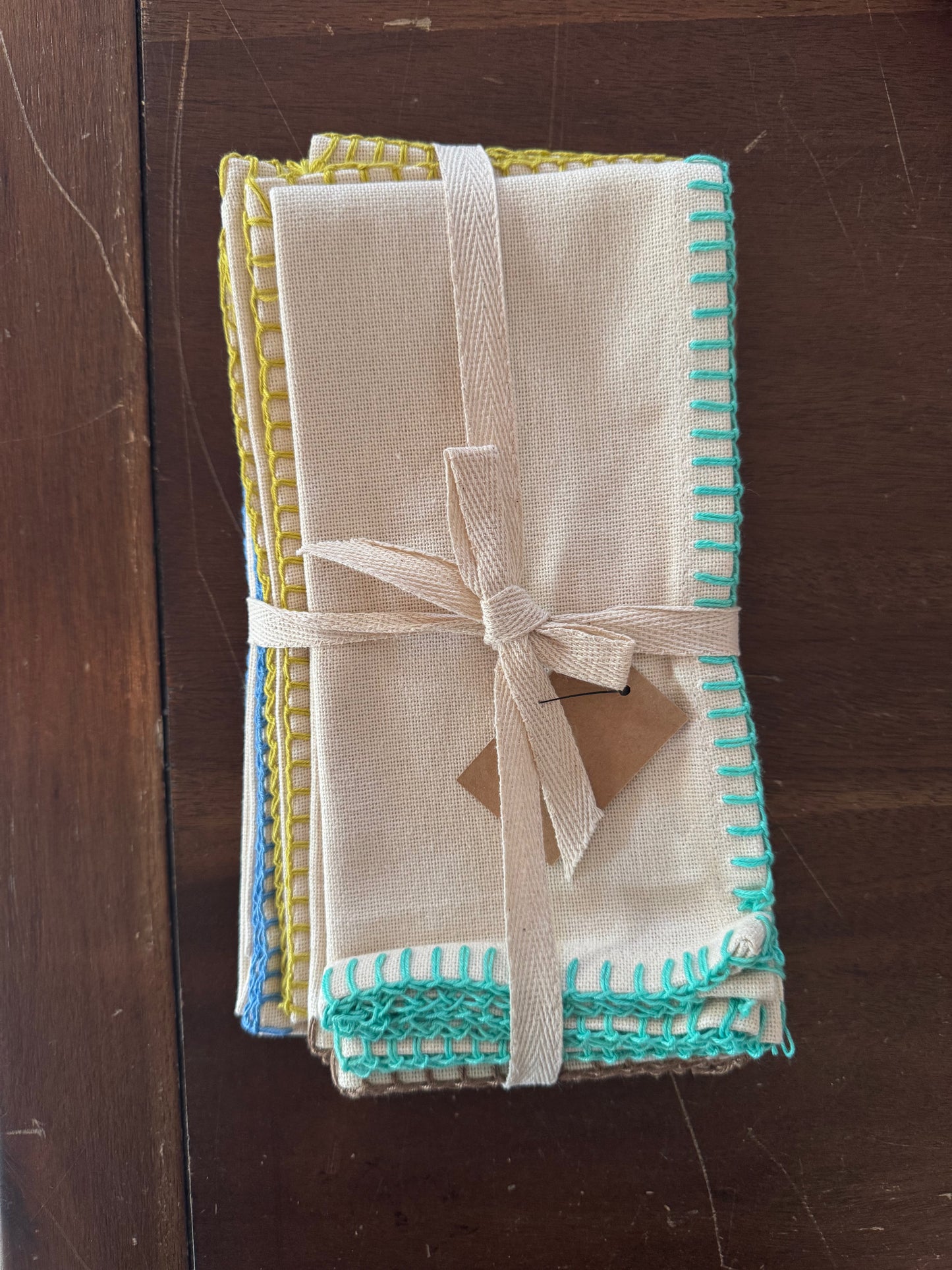 Blanket Stitch Cotton Napkins, Set of 4