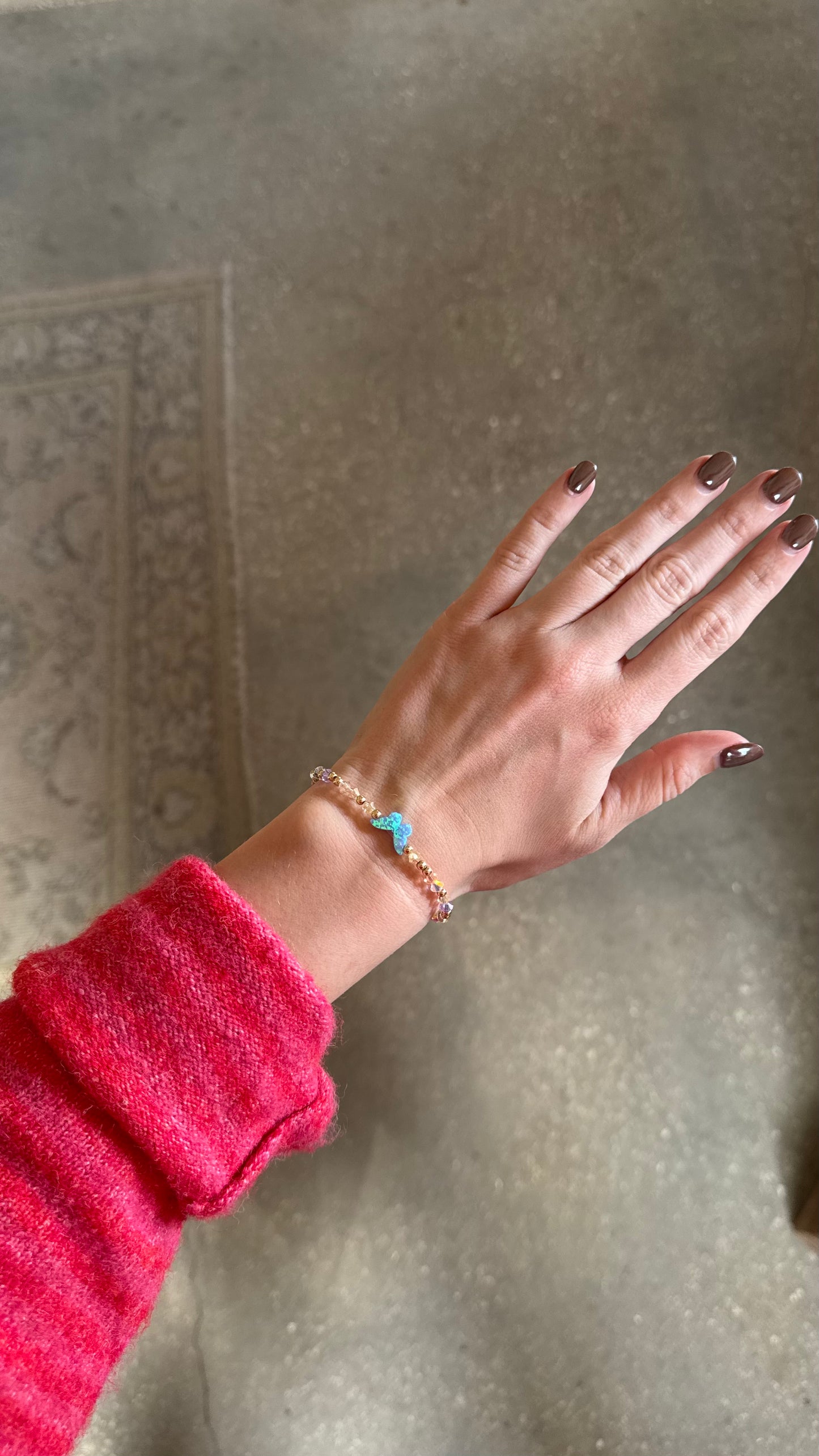 Butterfly | Opal Charm with Crystal Pastel Beads Bracelet