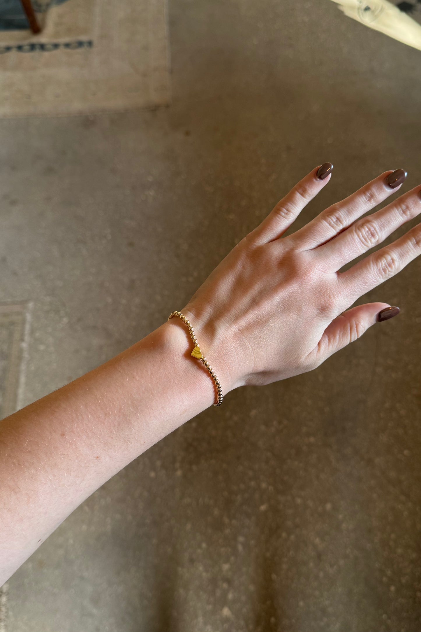 Solid Heart Charm | Gold Filled Beaded Bracelet