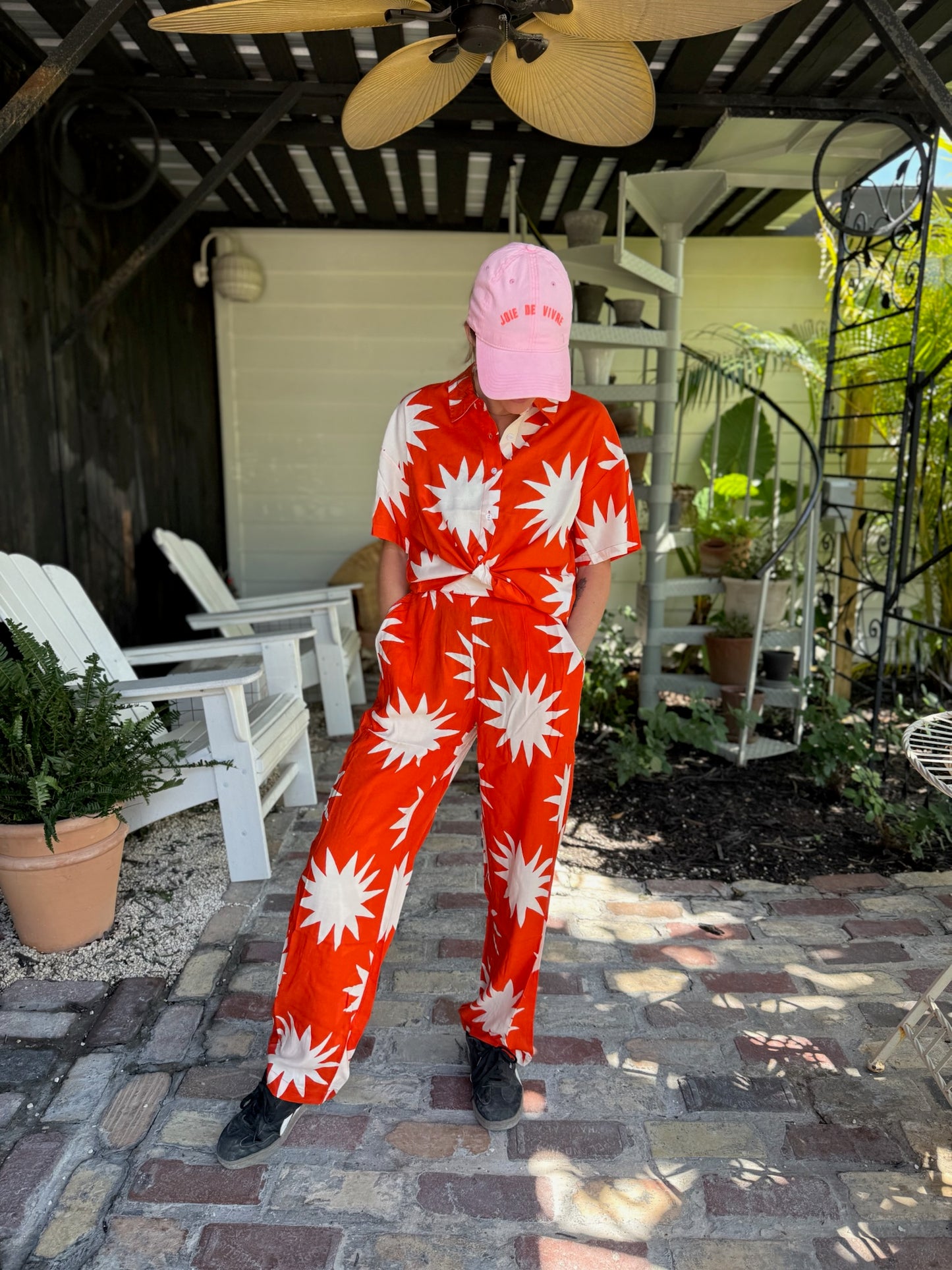 Red-Orange Star Patterned Pants