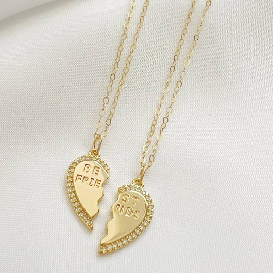 Bestie BFF Best Friend Necklace Gold Filled, Set of 2