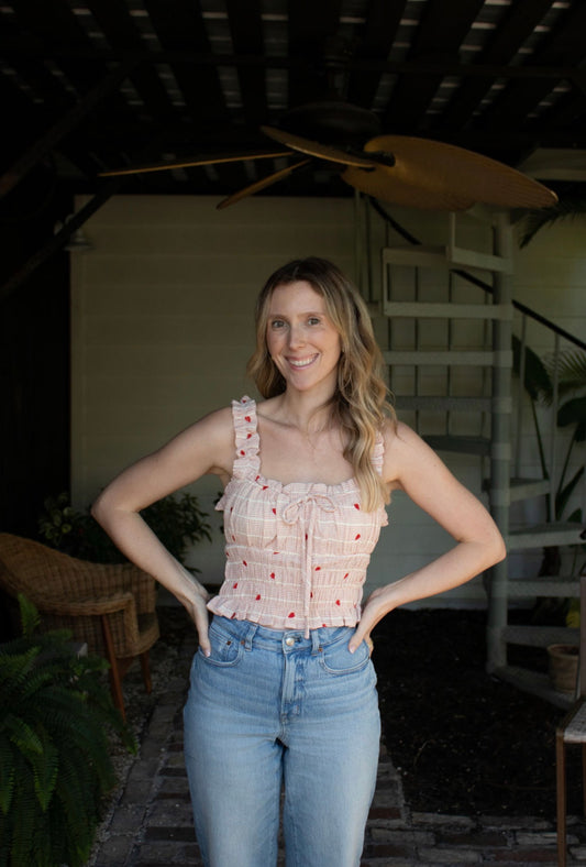 Striped Heart Embroidered Tank Top