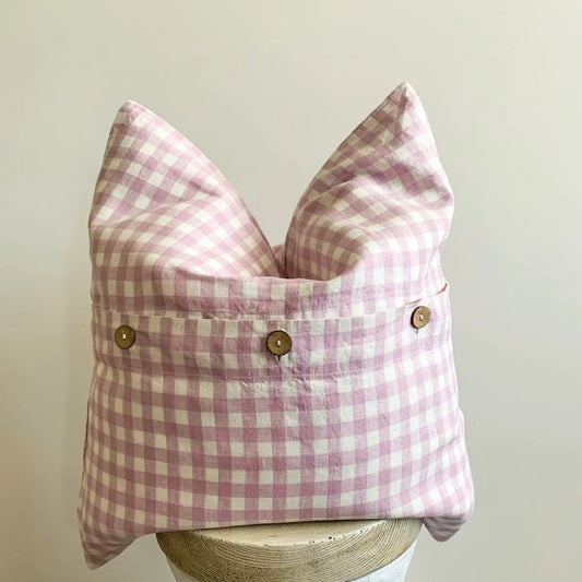 Lilac Gingham Linen Pillow