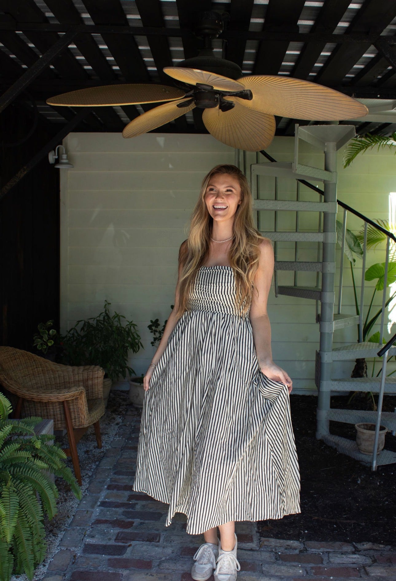 Striped Strapless Maxi Dress