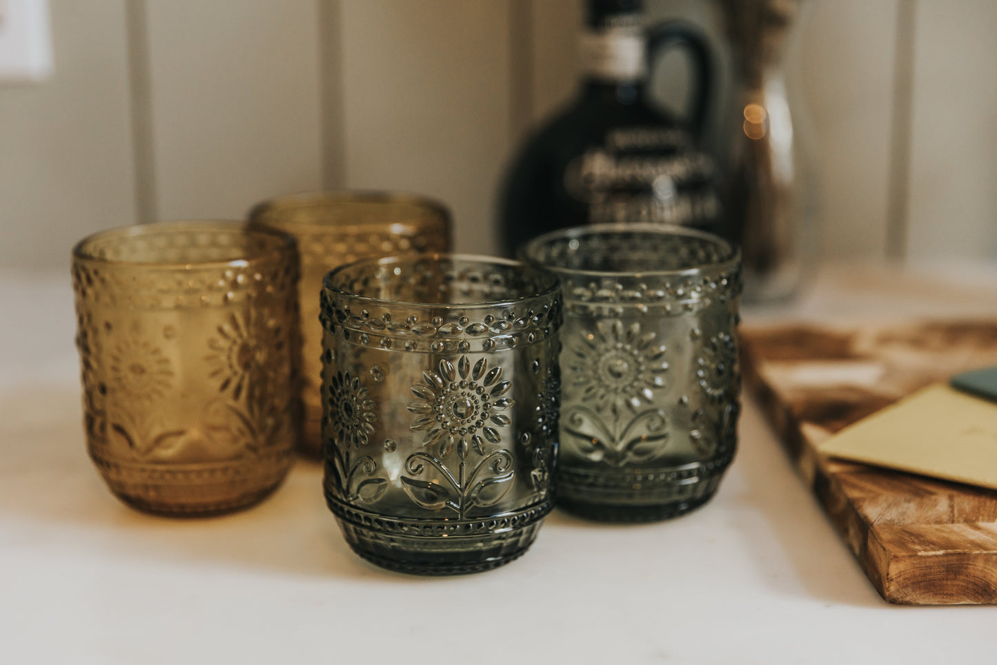 Embossed Green Drinking Glass, Single Glass