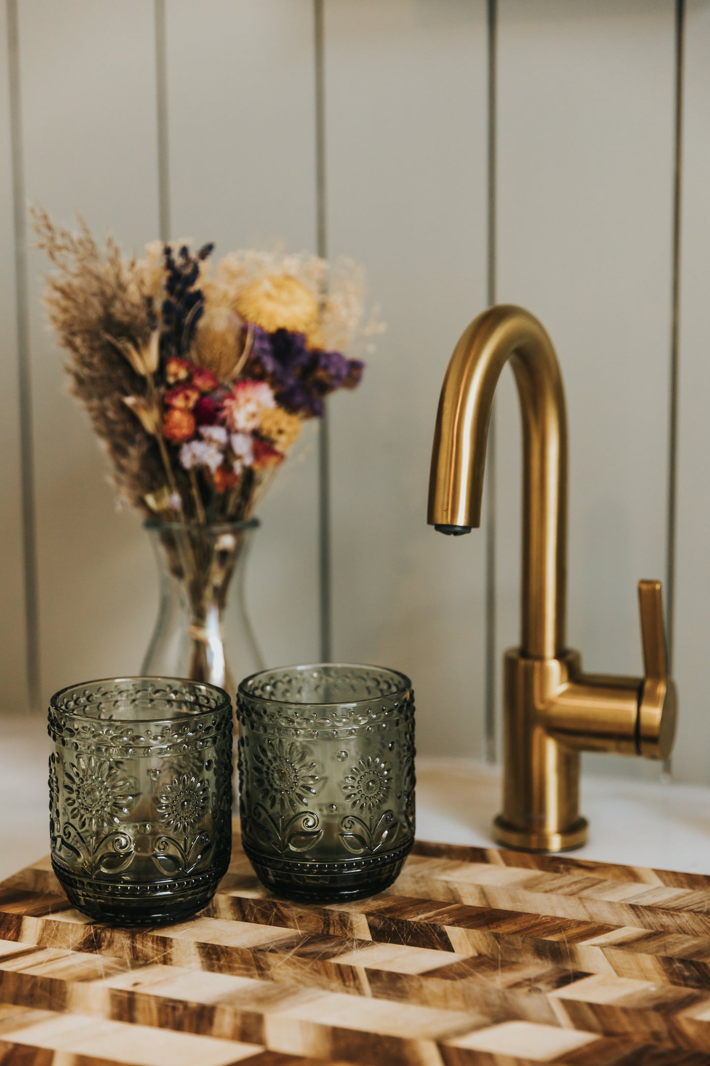 Embossed Green Drinking Glass, Single Glass