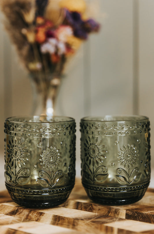 Embossed Green Drinking Glass, Single Glass