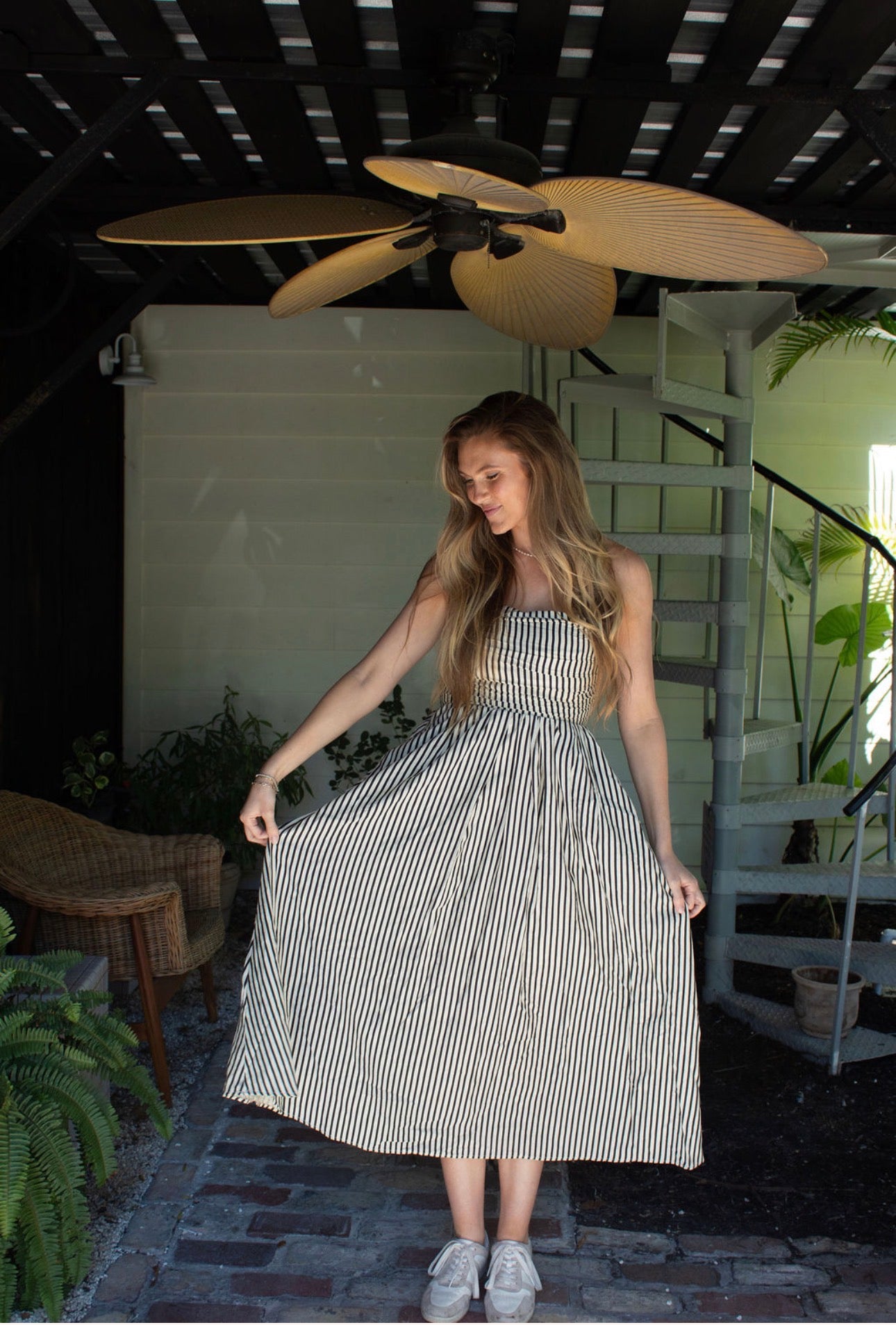 Striped Strapless Maxi Dress