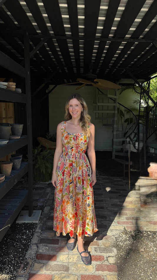 Woven Floral Print Sleeveless Dress