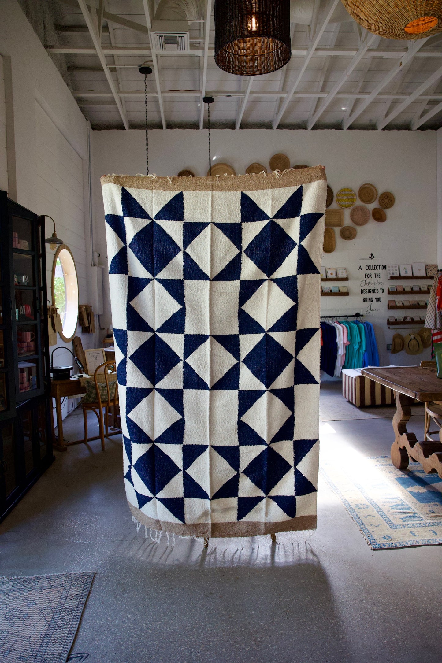 Navy & Cream Patchwork Throw Blanket