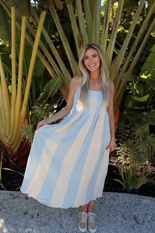 Striped Cami Pintuck Midi Dress