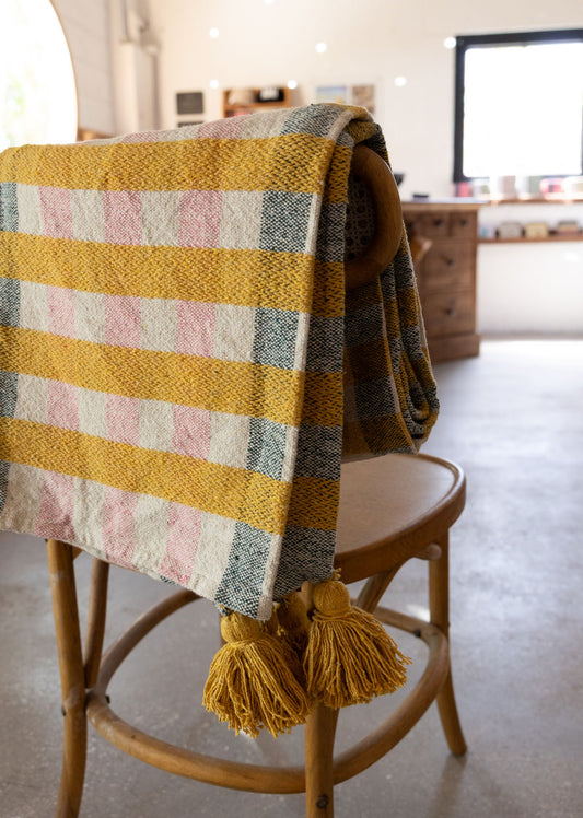 Plaid Cotton Throw with Tassels
