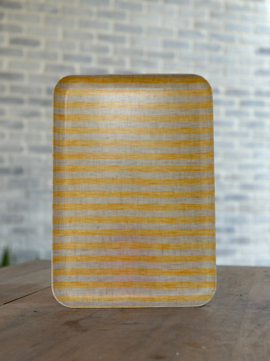 Large Yellow Striped Linen Serving Tray