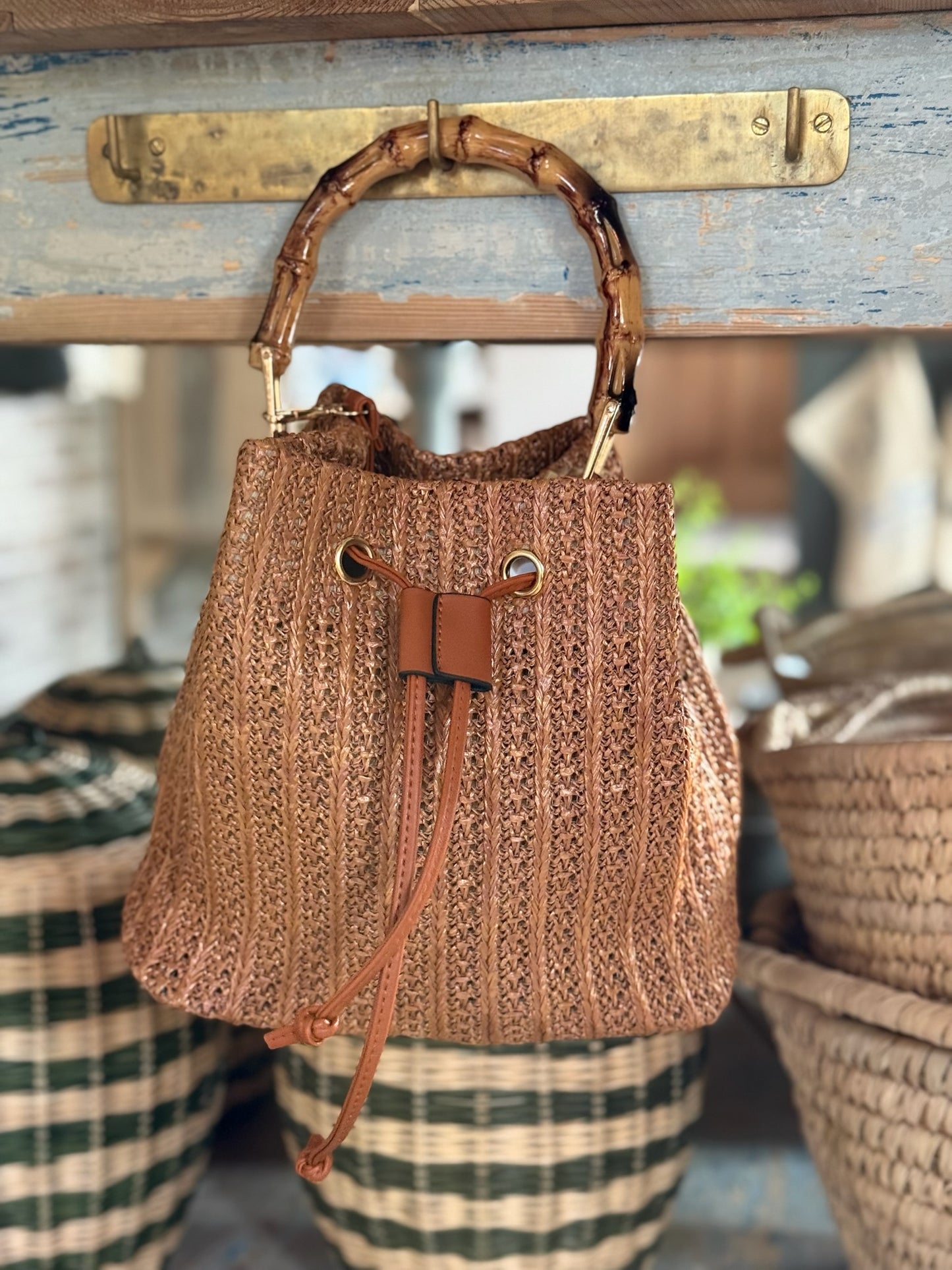 Bamboo Rattan Bucket Bag