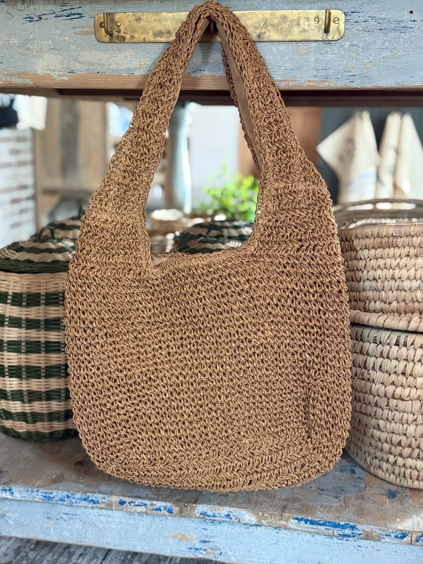 Crochet Rattan Hobo Bag