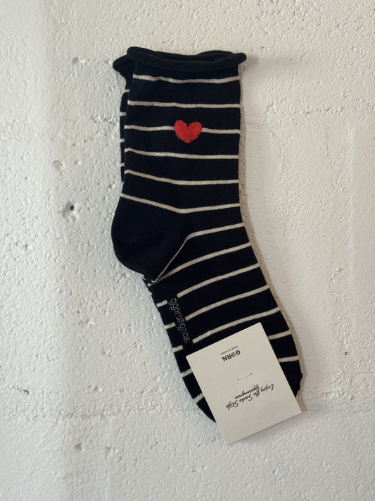 Stripe Heart Frill Socks