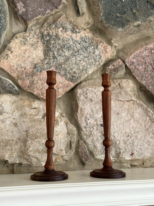Vintage Wooden Taper Candle Holders, Set of 2