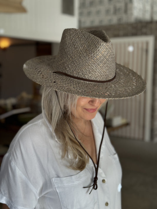 Grey Woven Raffia Straw Hat