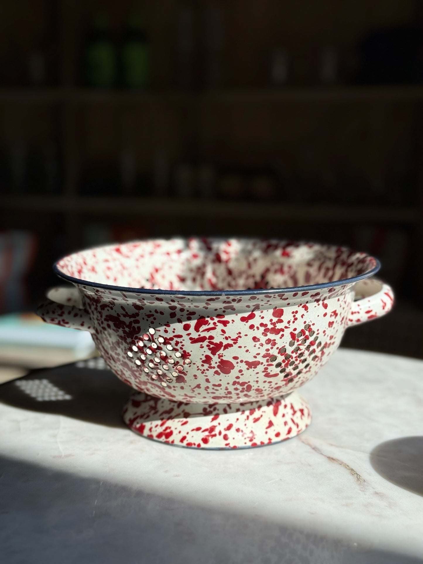 Vintage Red Speckled Colander