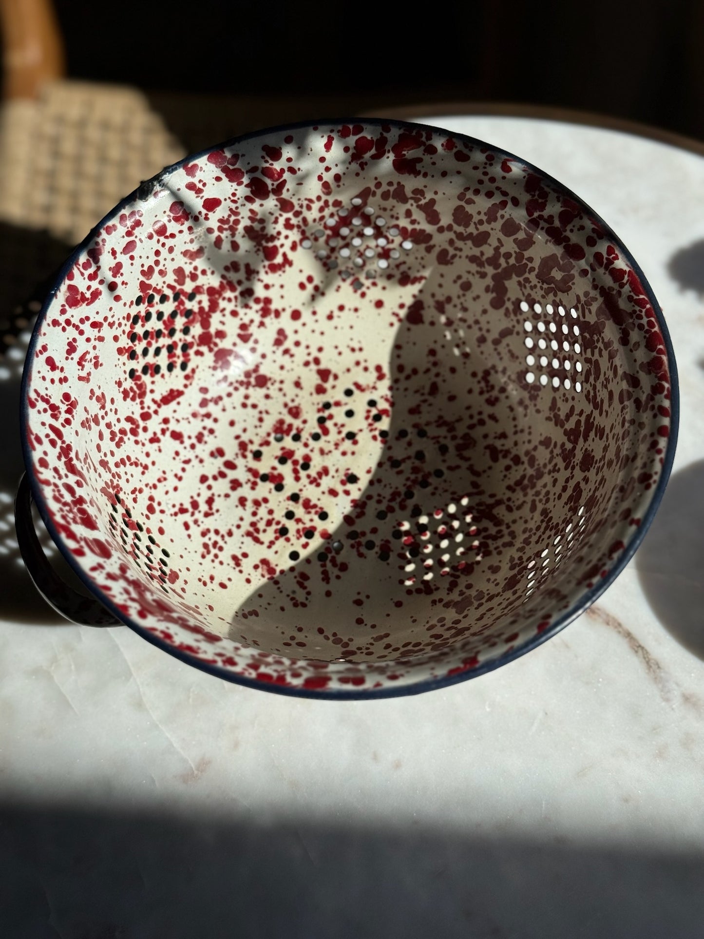 Vintage Red Speckled Colander