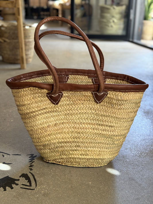 Straw Tote w/ Leather Handles