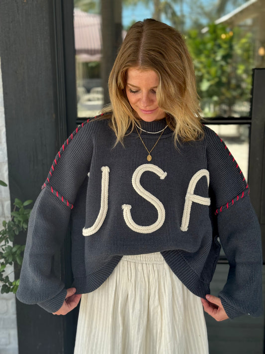 USA Rope Letter Sweater
