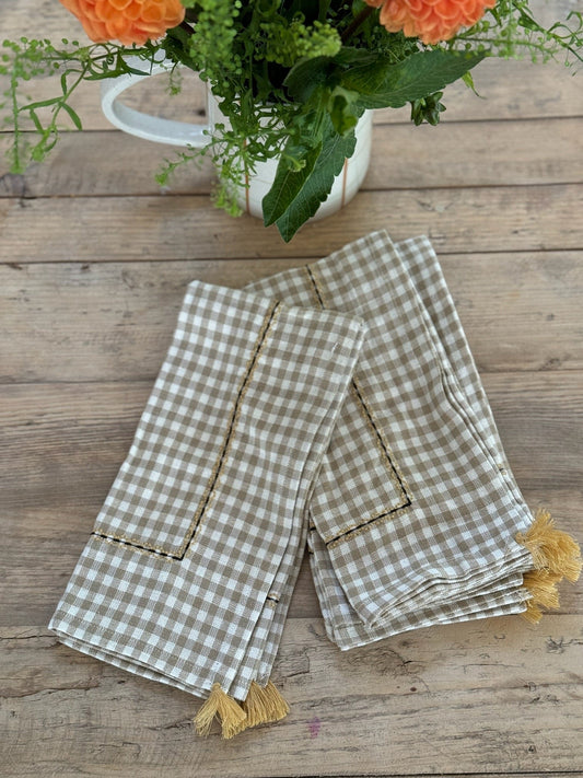 Cotton Gingham Check Napkins, Set of 4