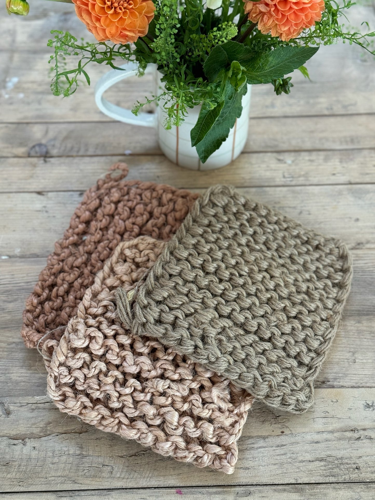 Jute Crocheted Pot Holder, 3 Colors