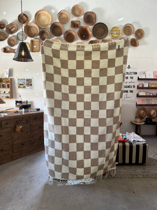 Tan Checkered Throw Blanket