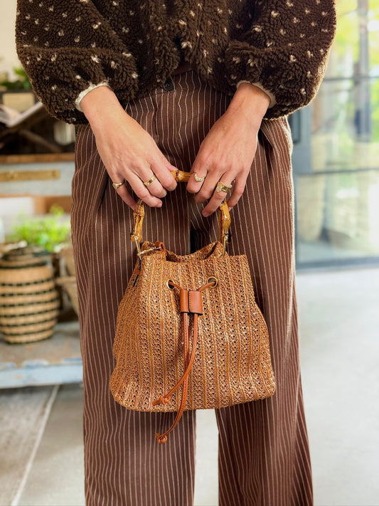 Bamboo Rattan Bucket Bag