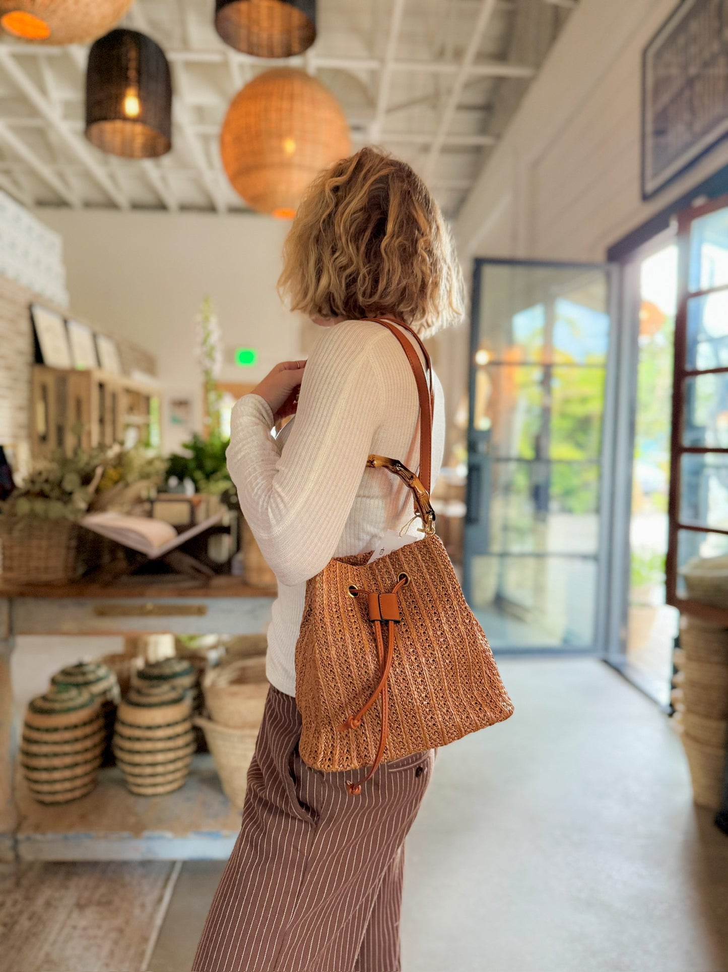 Bamboo Rattan Bucket Bag