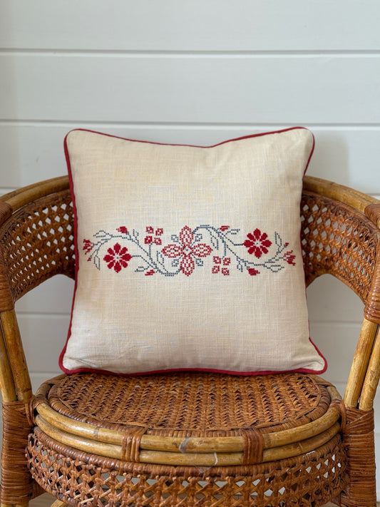 Holiday Poppy Embroidered Pillow