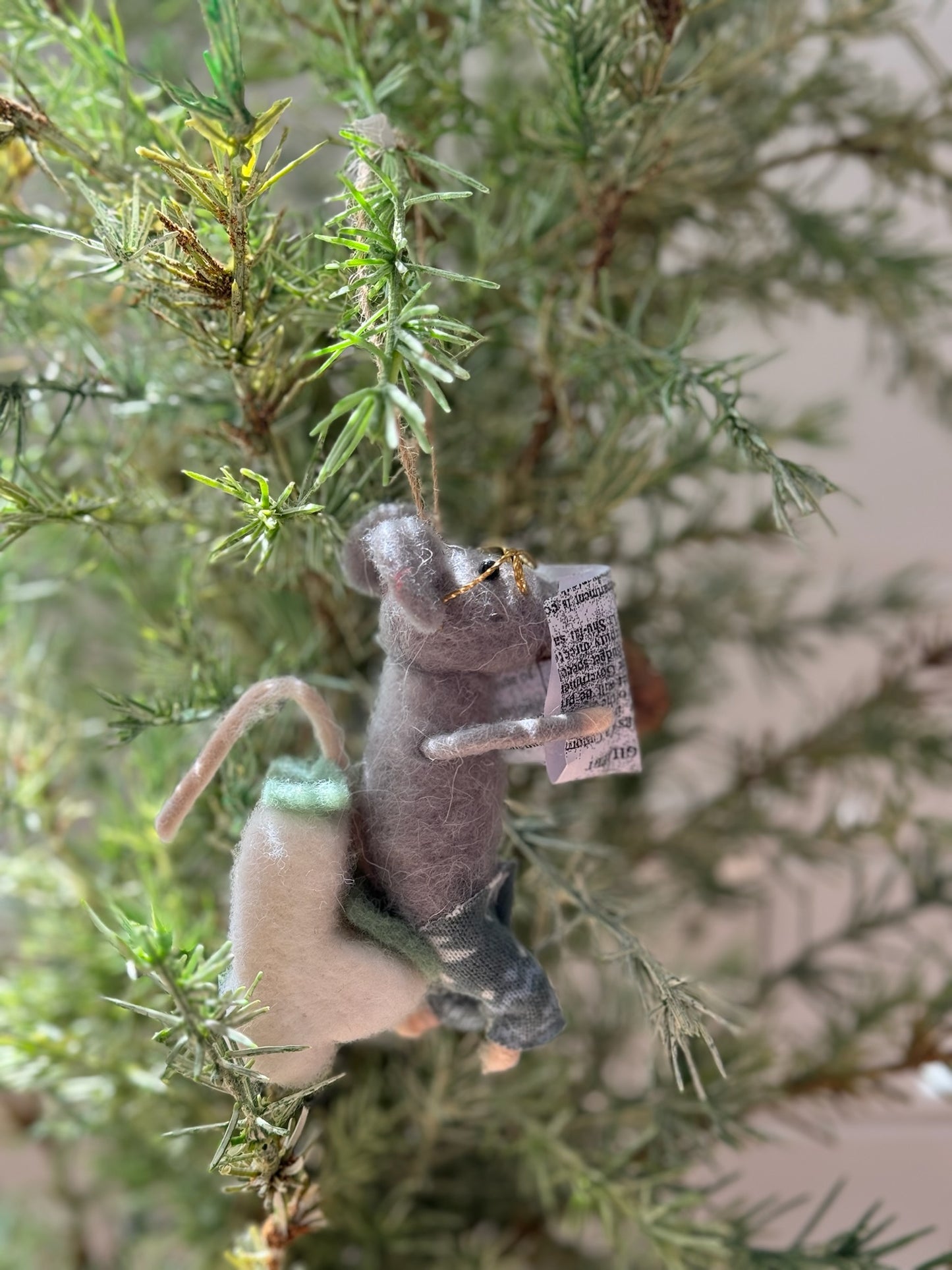 Handmade Wool Felt Mouse on Toilet Ornament