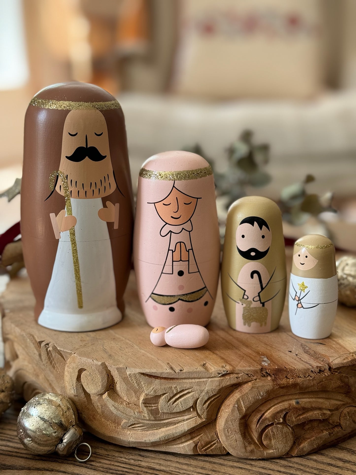 Wooden Nativity Scene Nesting Dolls, Set of 5