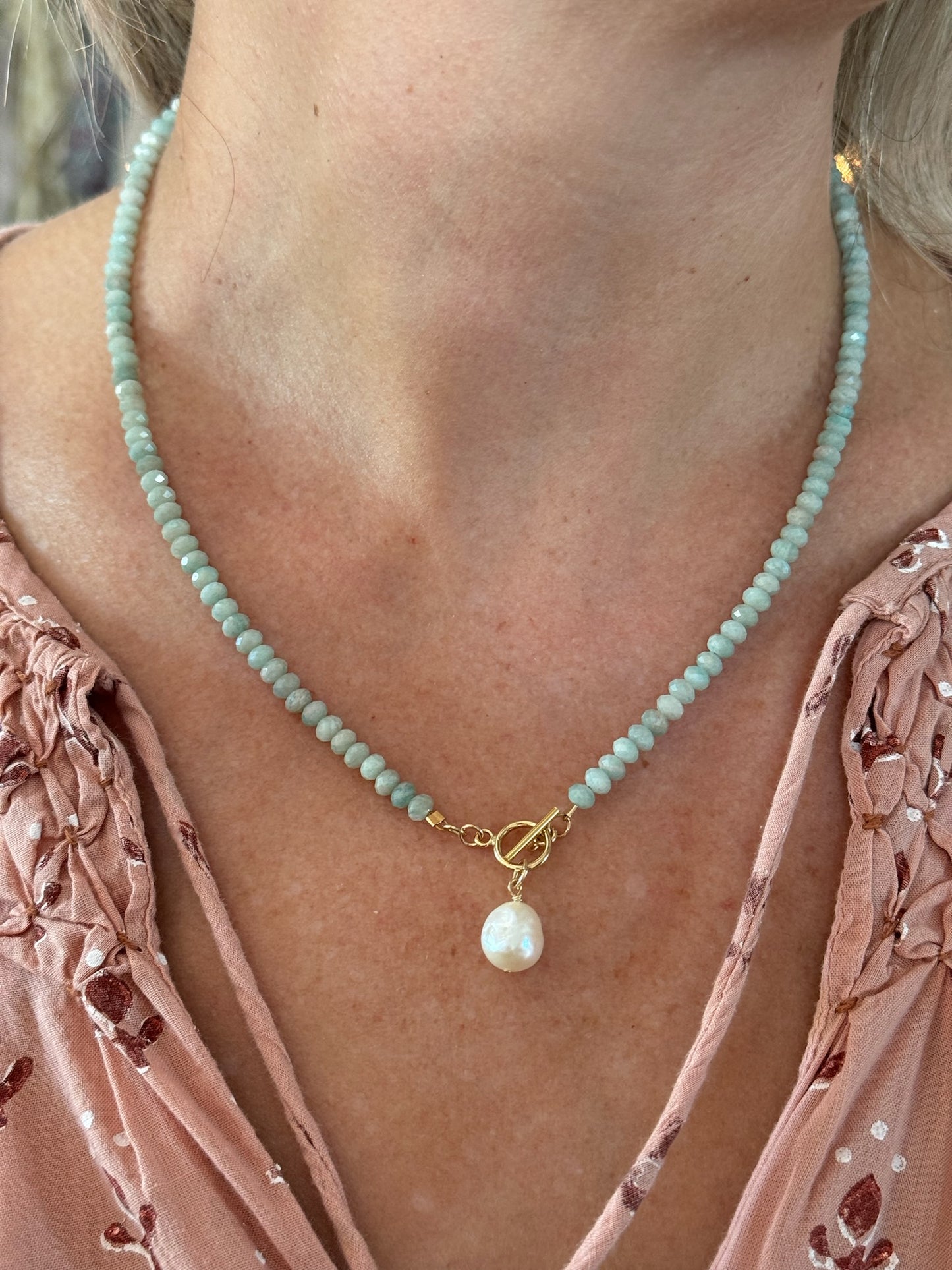 Salty Amazonite Pearl Toggle Necklace