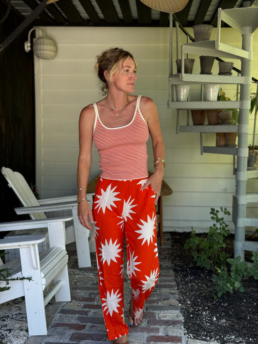 Red-Orange Star Patterned Pants