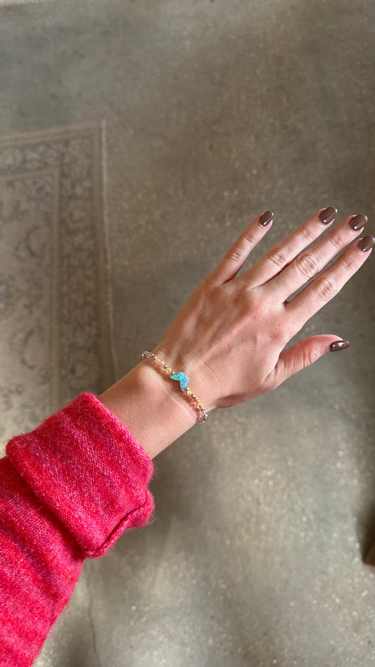 Butterfly | Opal Charm with Crystal Pastel Beads Bracelet