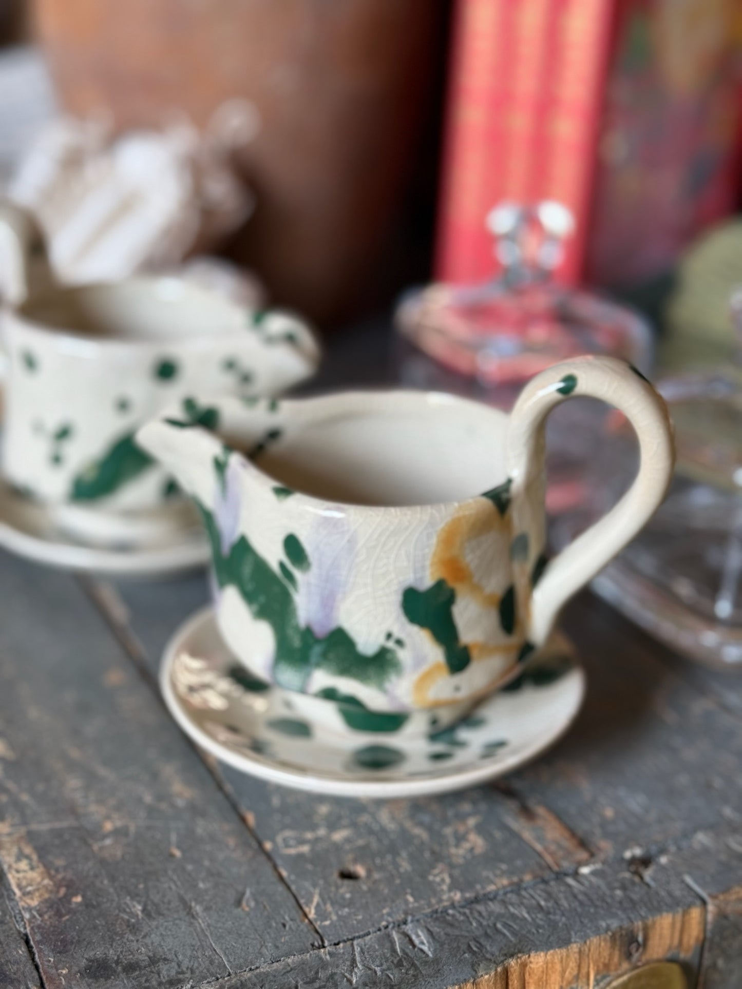 Whimsy Hand-Painted Creamer with Saucer