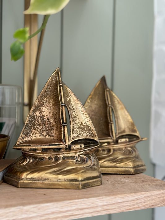 Vintage Brass Sailboat Bookends (Set of 2)